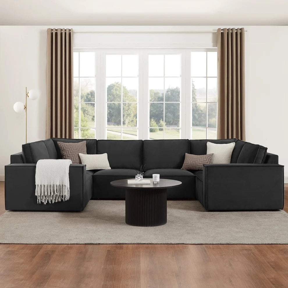 Black U Shaped Sofa with Spacious Seating & Deep Cushions furnitell