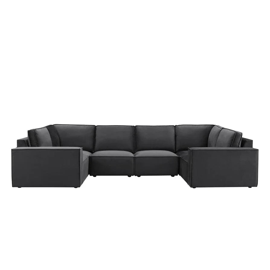 Black U Shaped Sofa with Spacious Seating & Deep Cushions furnitell