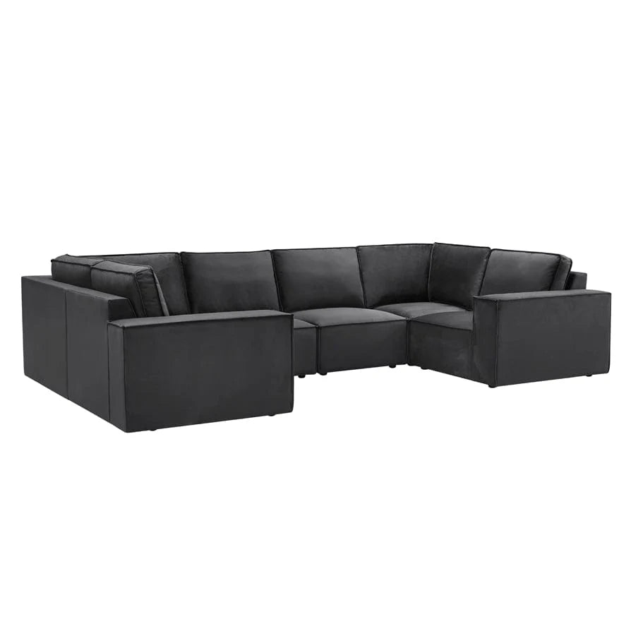 Black U Shaped Sofa with Spacious Seating & Deep Cushions furnitell