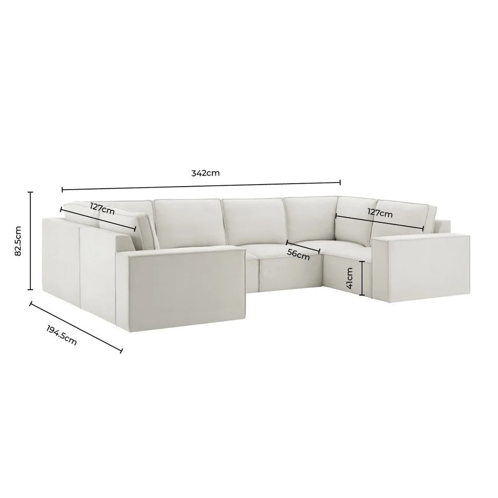 Ivory White U Shaped Sofa with Spacious Seating & Deep Cushions Furnitell