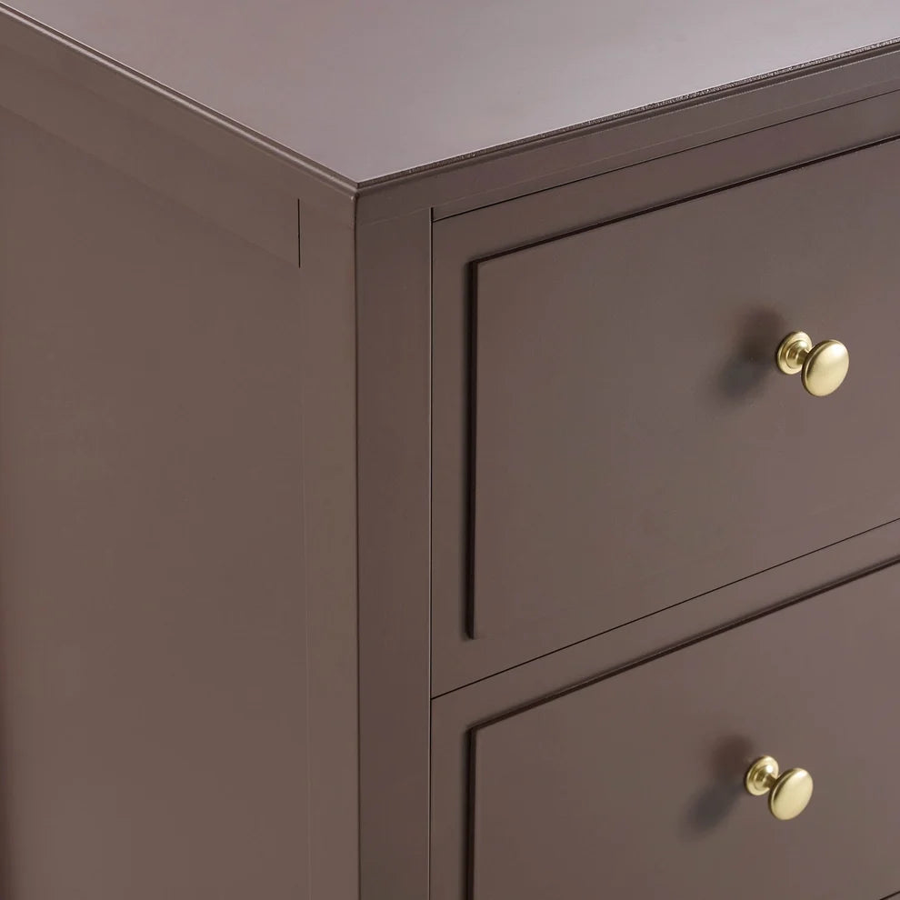 Mocha 5 Drawer Chest with Gold Knobs & Raised Legs Furnitell
