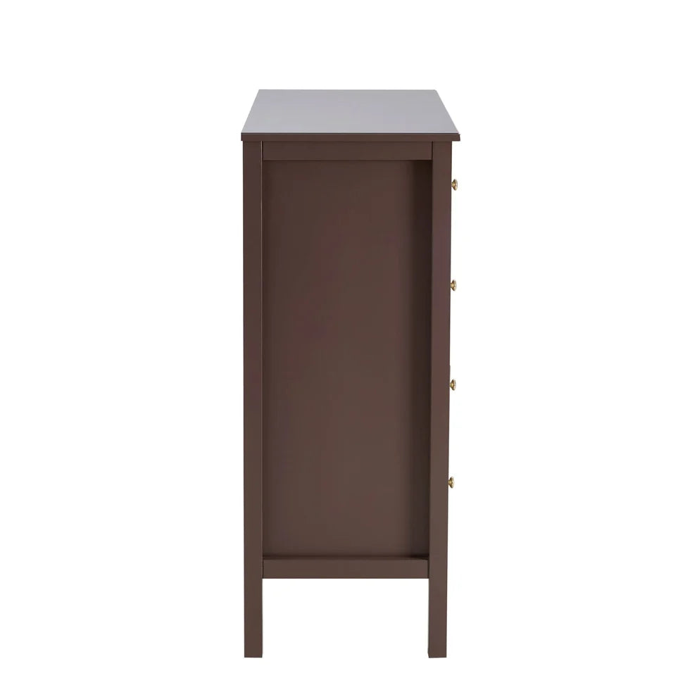 Mocha 5 Drawer Chest with Gold Knobs & Raised Legs Furnitell