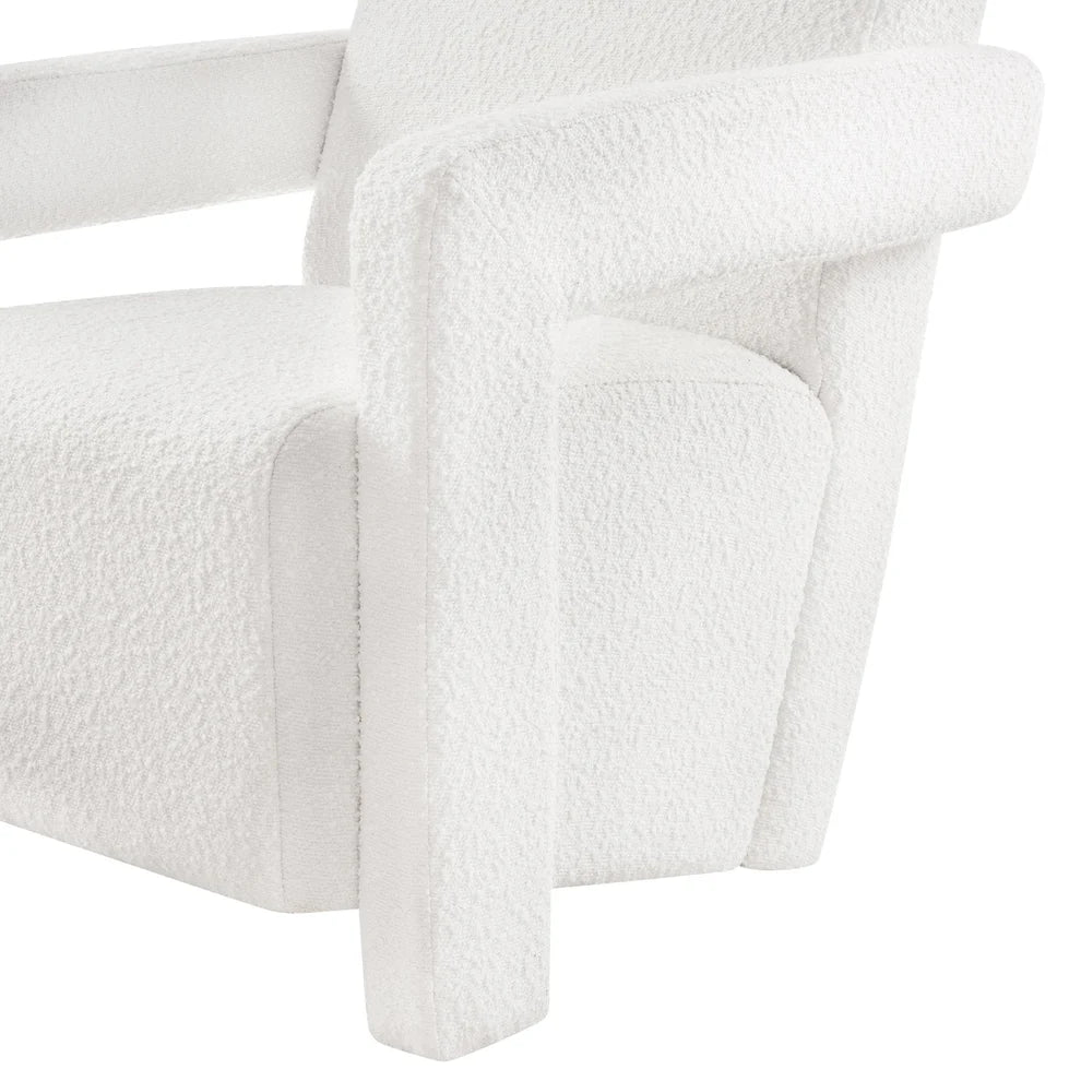 Off-White Boucle Accent Chair with Wide Arms & Cushioned Seat furnitell