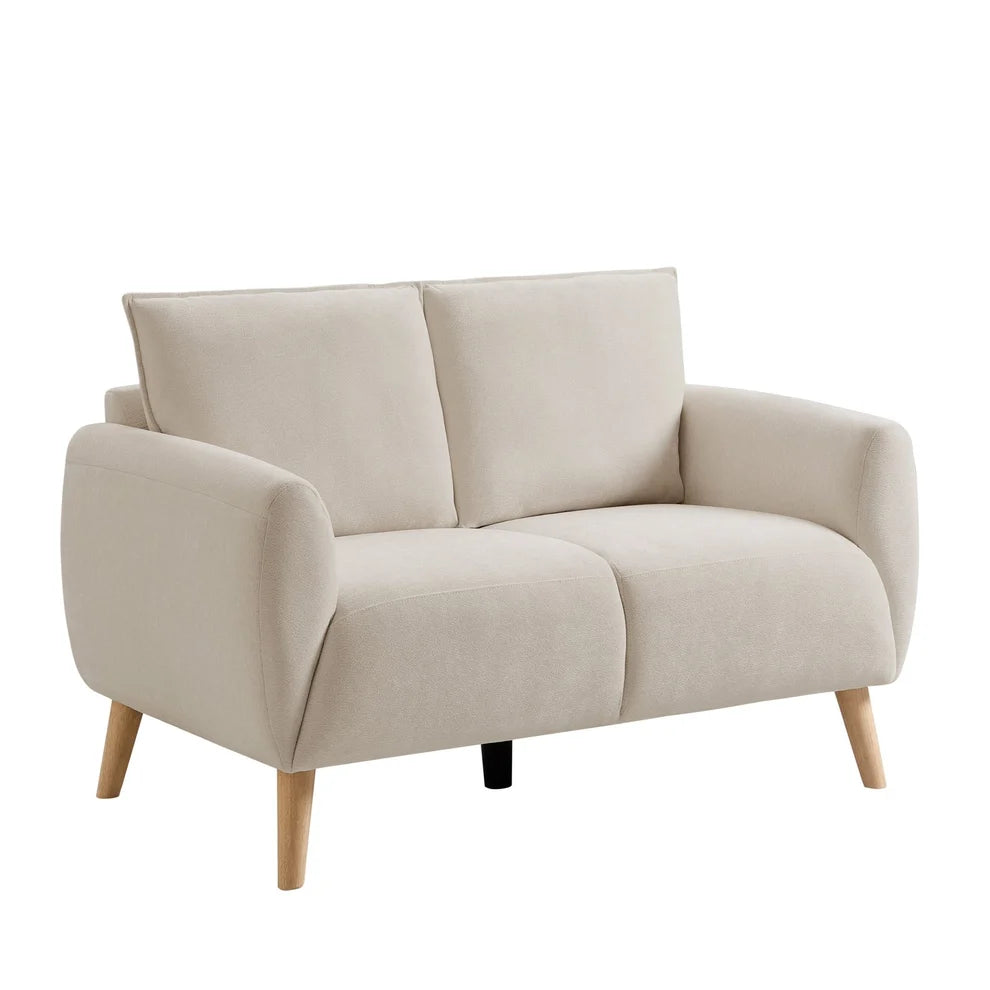 Ivory 2 Seater Sofa with Plush Cushions & Wooden Legs furnitell
