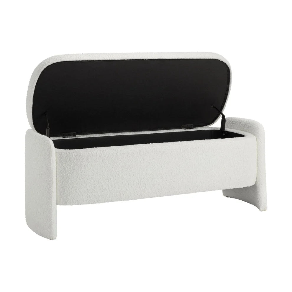 Off-White Boucle Upholstered Curved Bench Furnitell