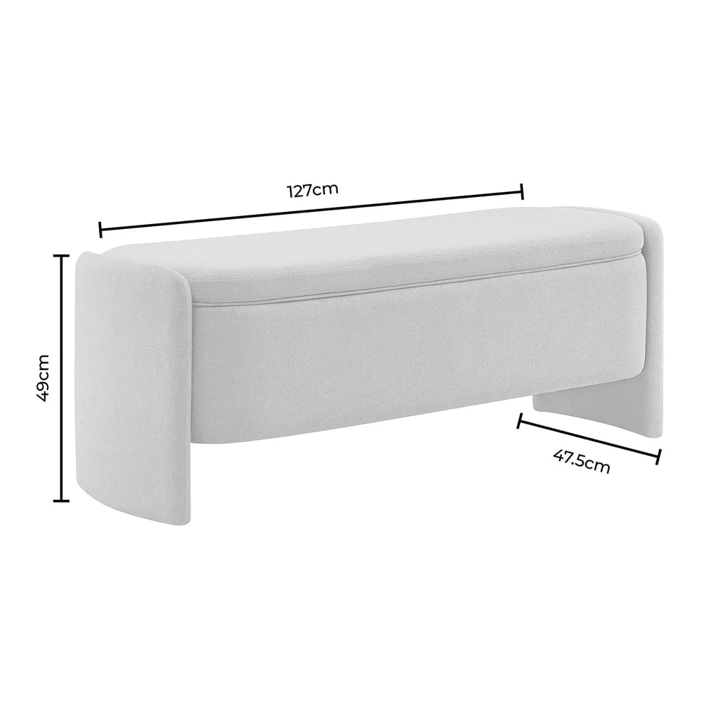 Off-White Boucle Upholstered Curved Bench Furnitell