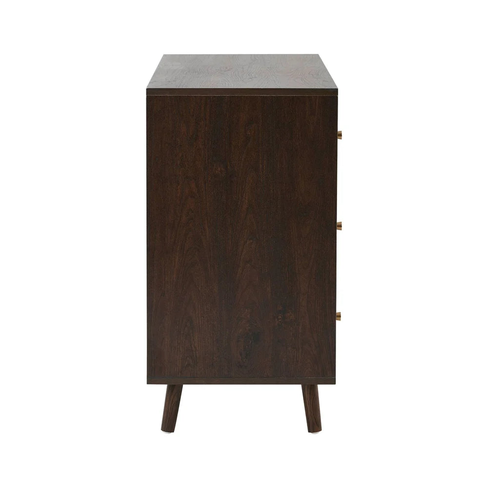 Walnut 5 Drawer Chest with Fluted & Geometric Front Furnitell