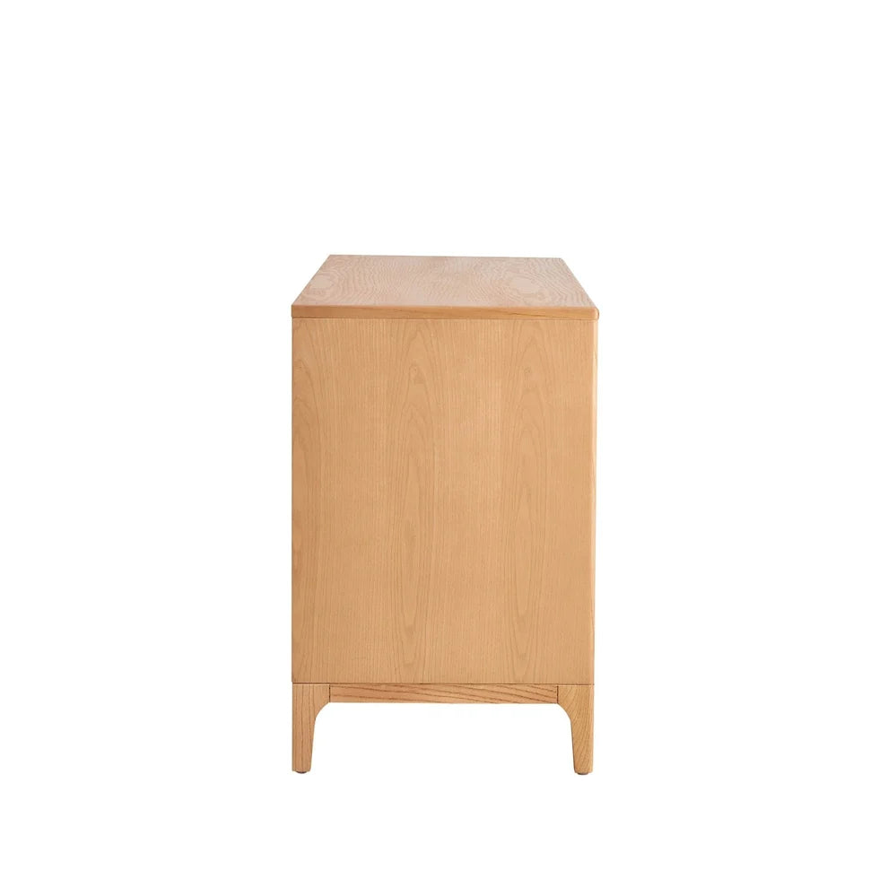 Light Wood 6 Drawer Chest with Fluted Front & Wooden Legs furnitell