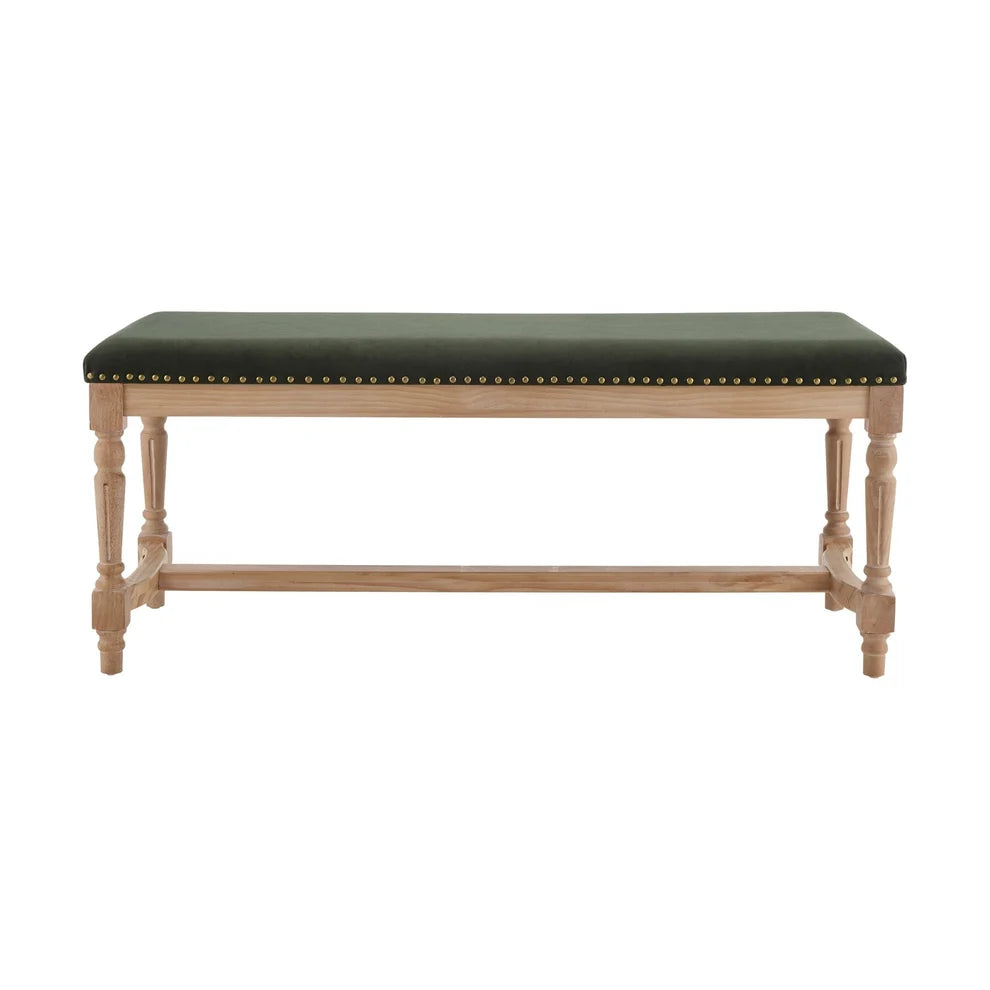 Dark Olive Green Upholstered Wooden Bench furnitell