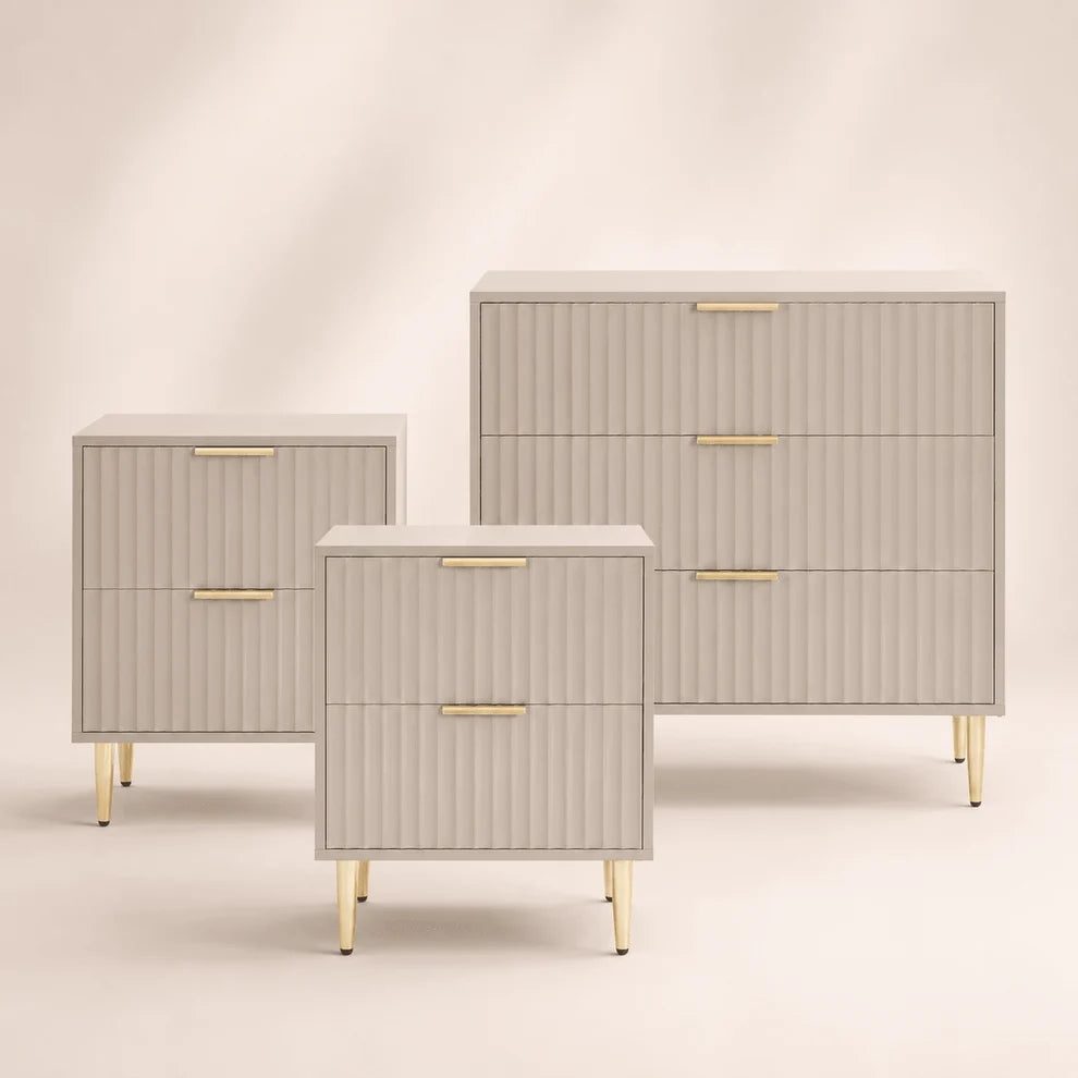 Taupe Fluted 3-Piece Bedroom Storage Set furnitell