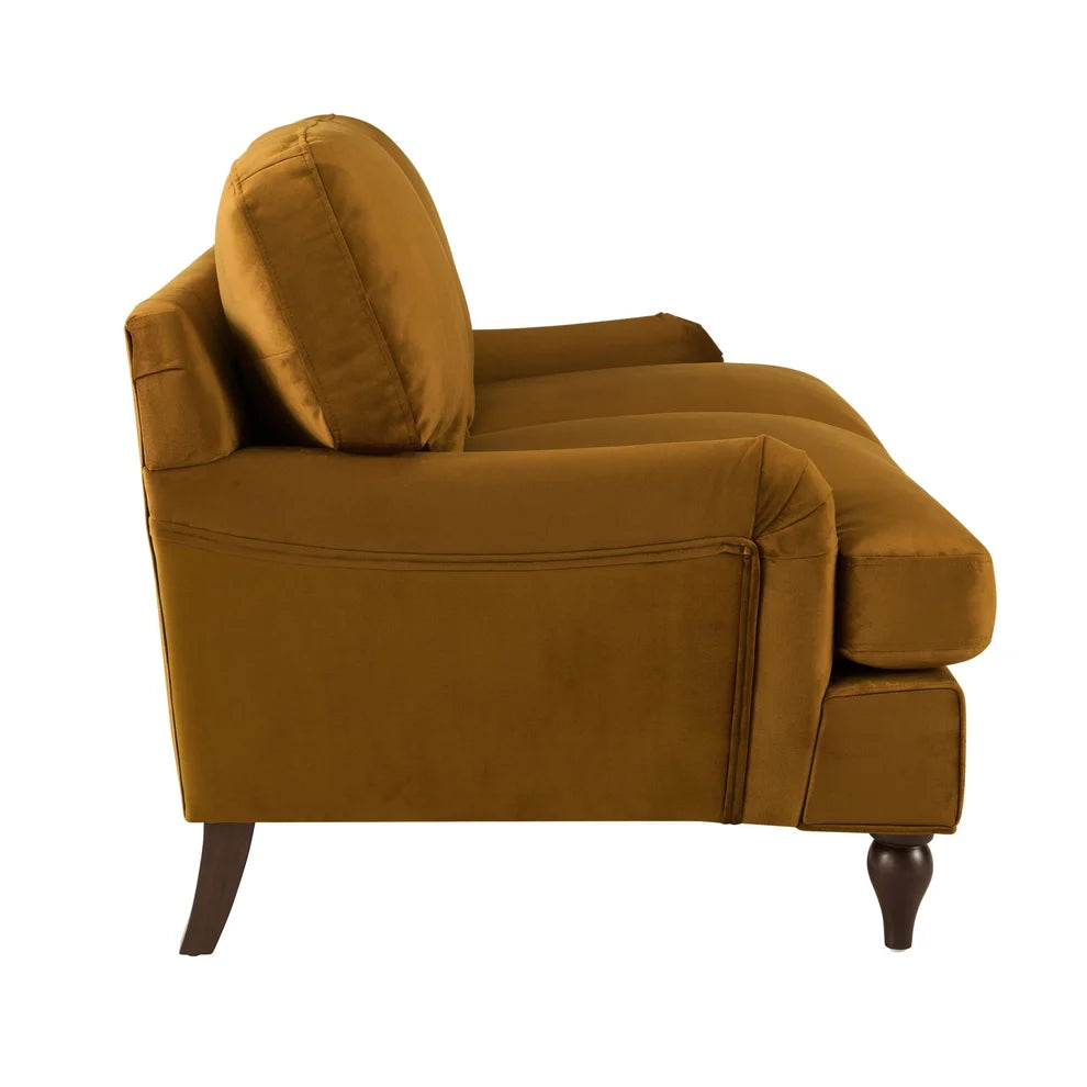 Mustard 2 Seater Sofa with Plush Cushions & Wooden Legs Furnitell