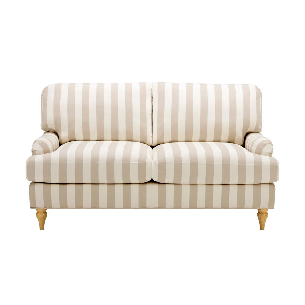 Natural Stripe 2 Seater Sofa with Plush Cushions & Wooden Legs Furnitell