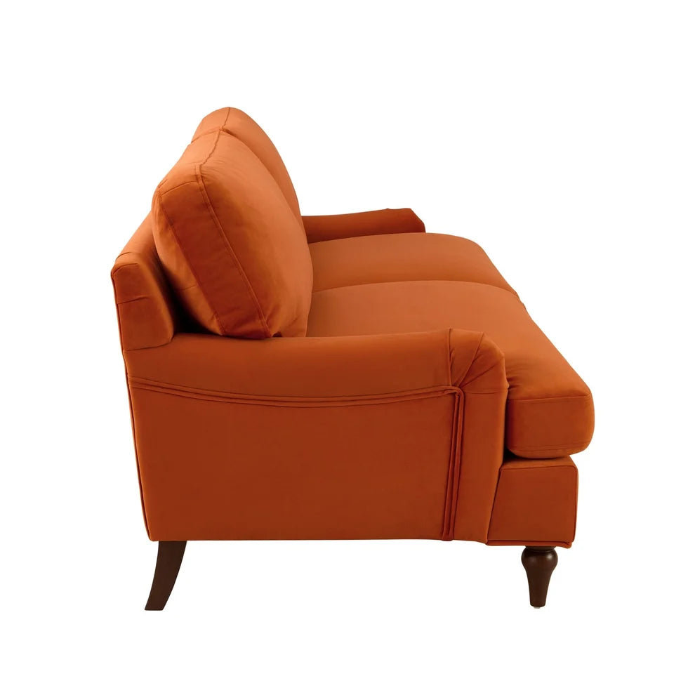 Bright Orange 3 Seater Sofa with Plush Cushions & Wooden Legs Furnitell