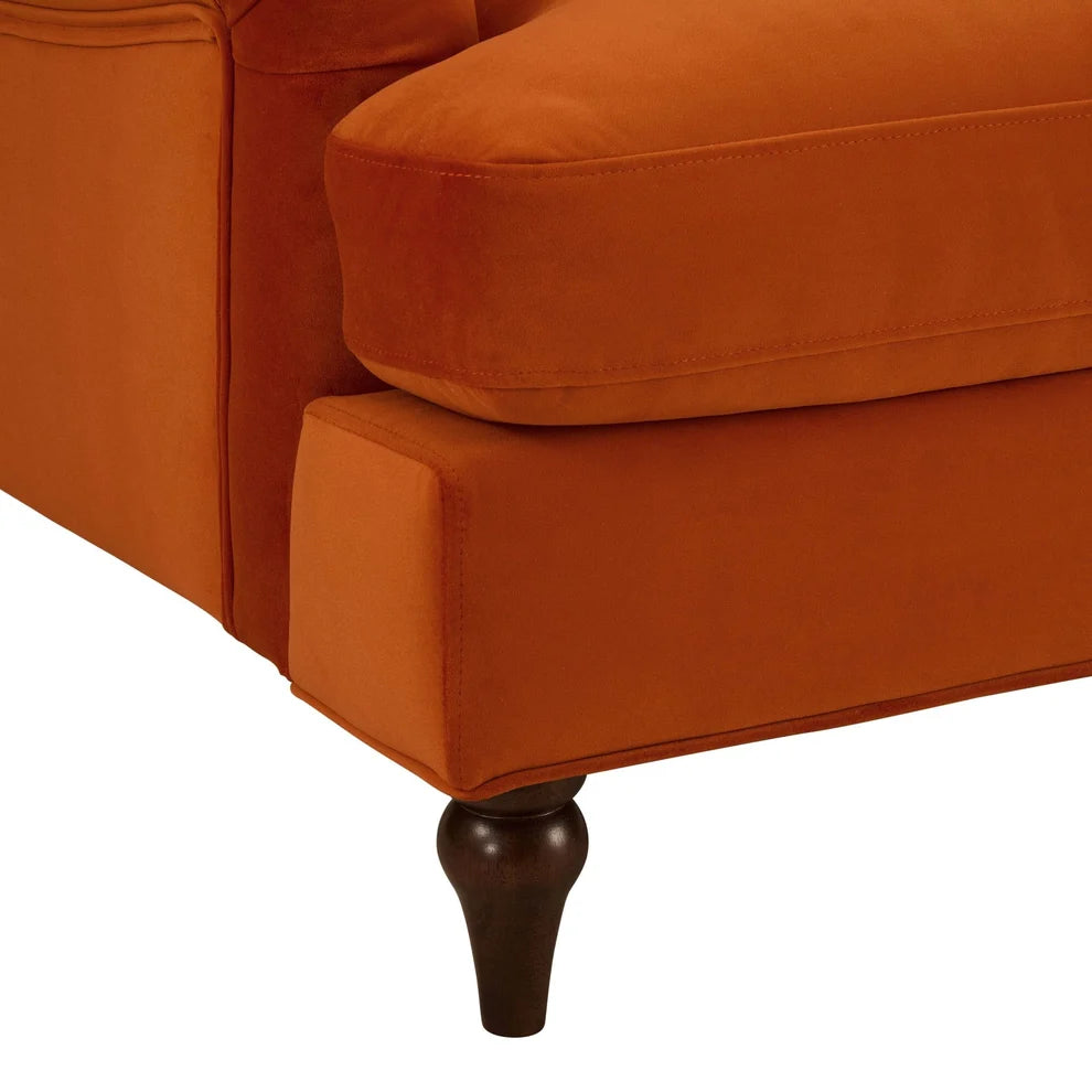 Bright Orange 3 Seater Sofa with Plush Cushions & Wooden Legs Furnitell