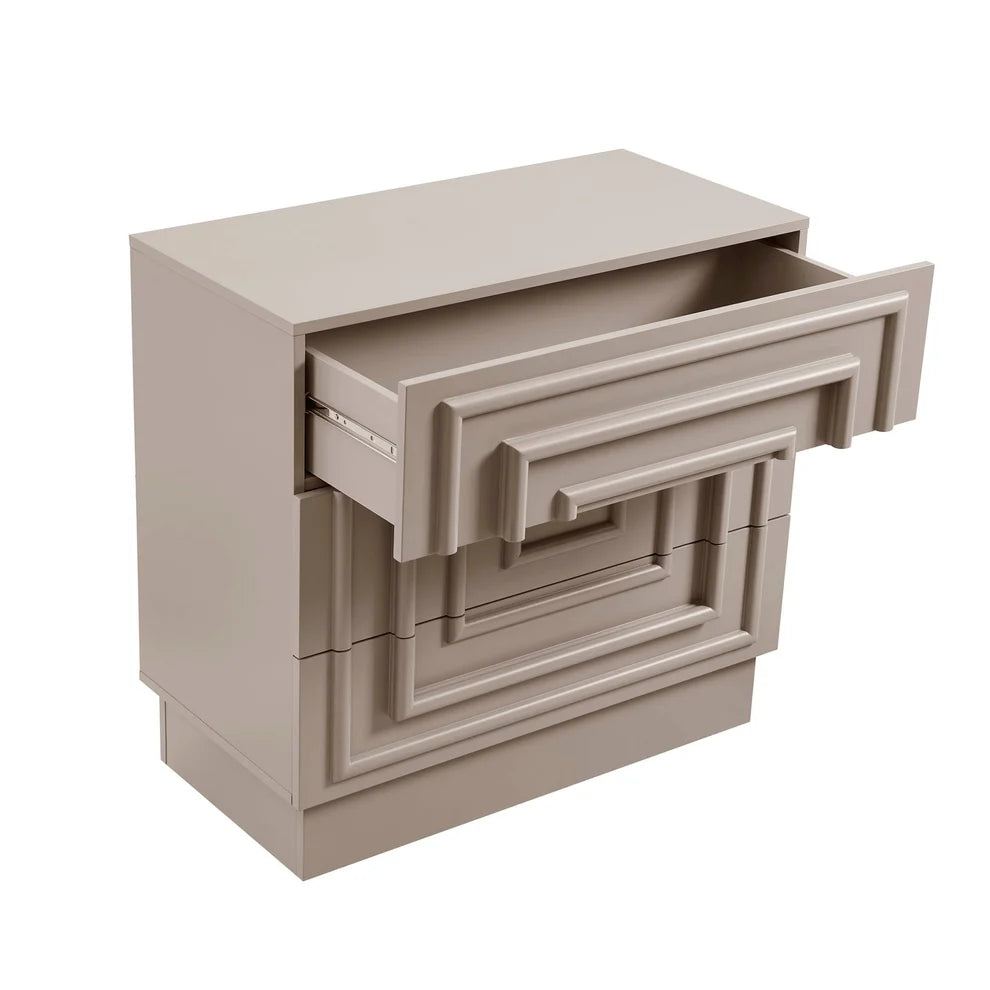 Taupe 3 Drawer Chest with Raised Panel Front Design furnitell