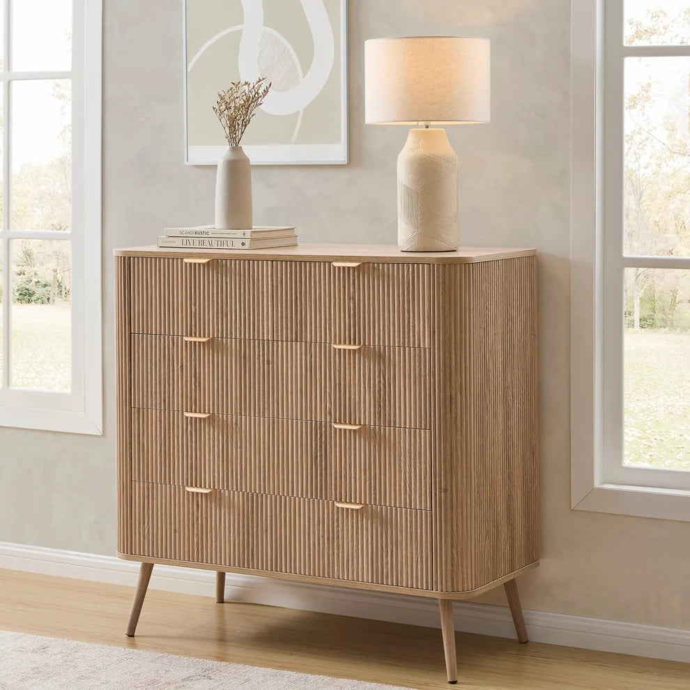 Light Wood Fluted 5 Drawer Chest furnitell