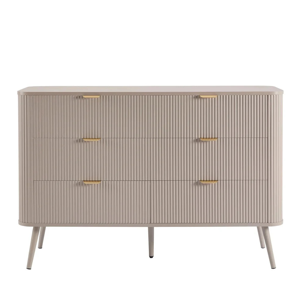 Taupe 6 Drawer Chest with Fluted Front & Angled Legs furnitell