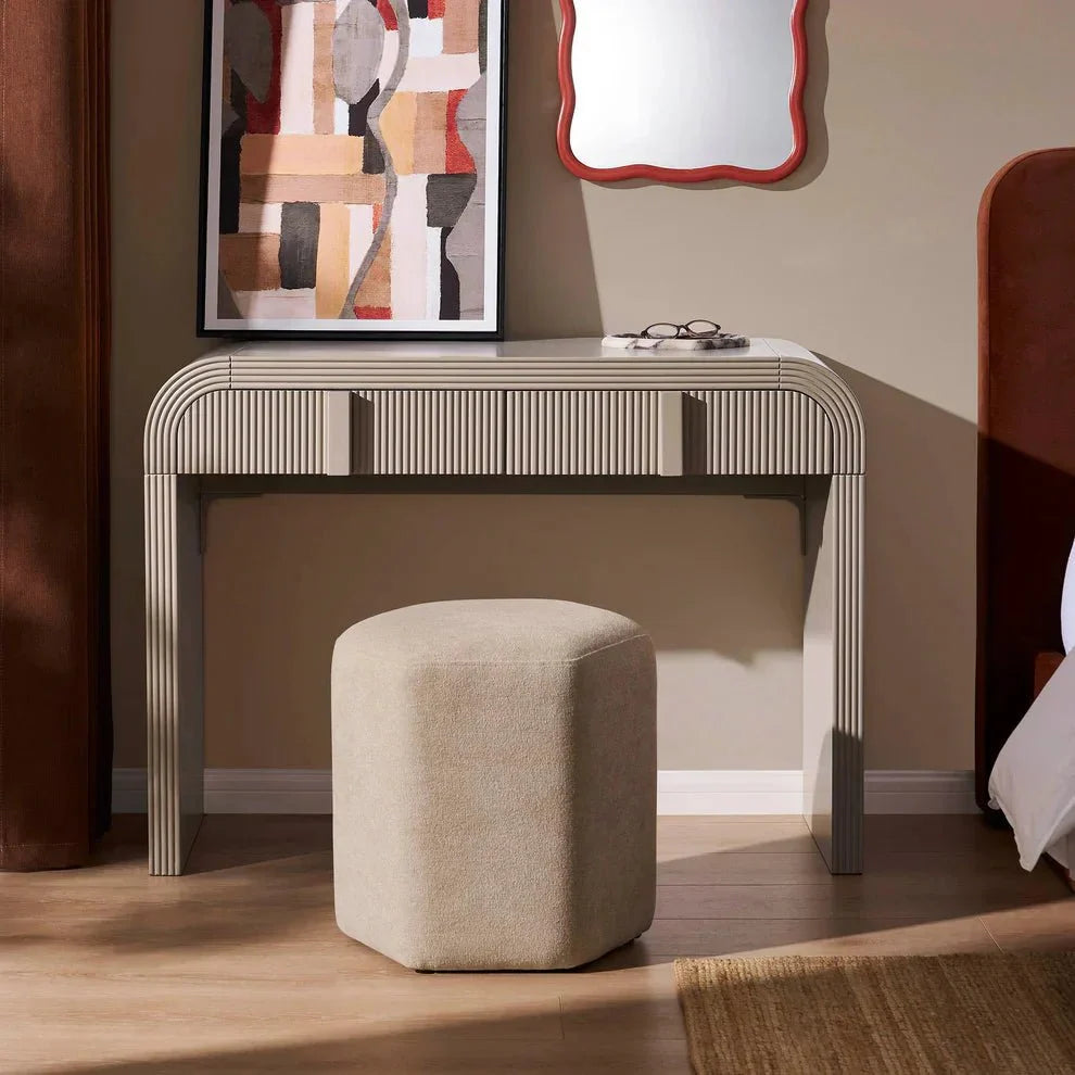 Oatmeal Chenille Upholstered Stool Furnitell