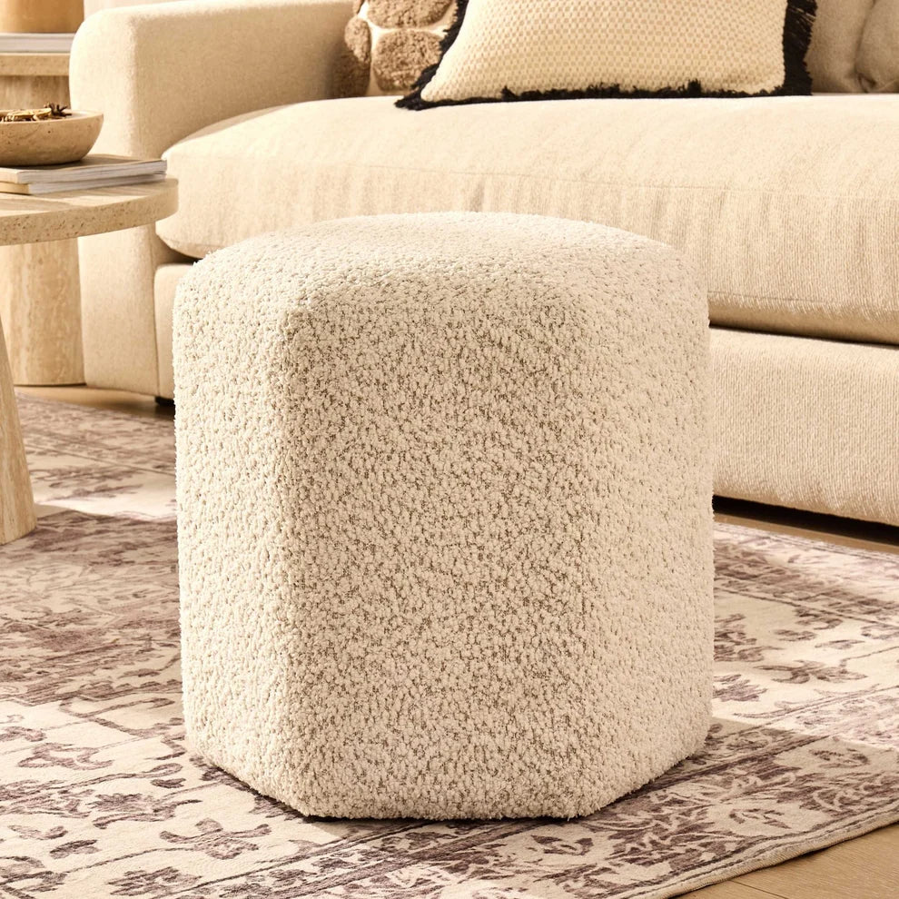 Cream Teddy Upholstered Ottoman Stool Furnitell