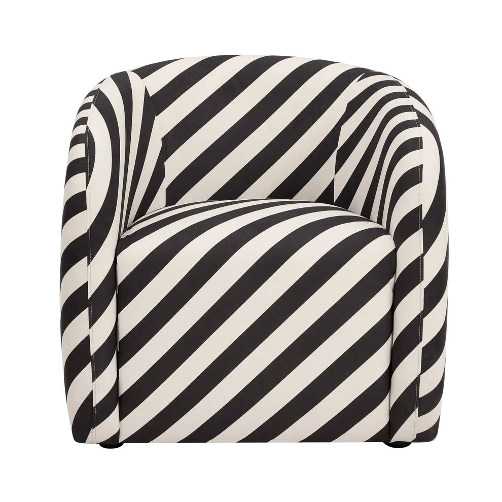Black & White Striped Accent Chair with Curved Back & Padded Seat furnitell