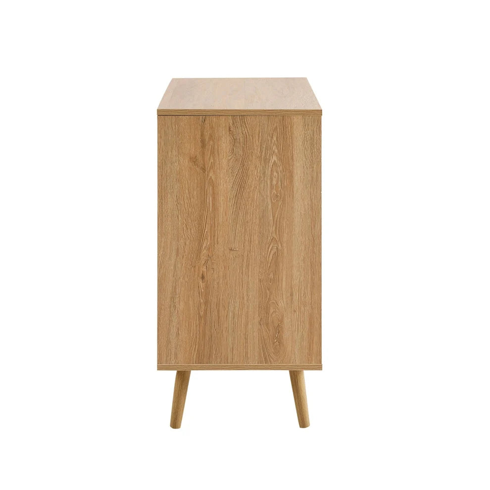 Light Wood 3 Drawer Chest with Woven Front & Wooden Legs furnitell