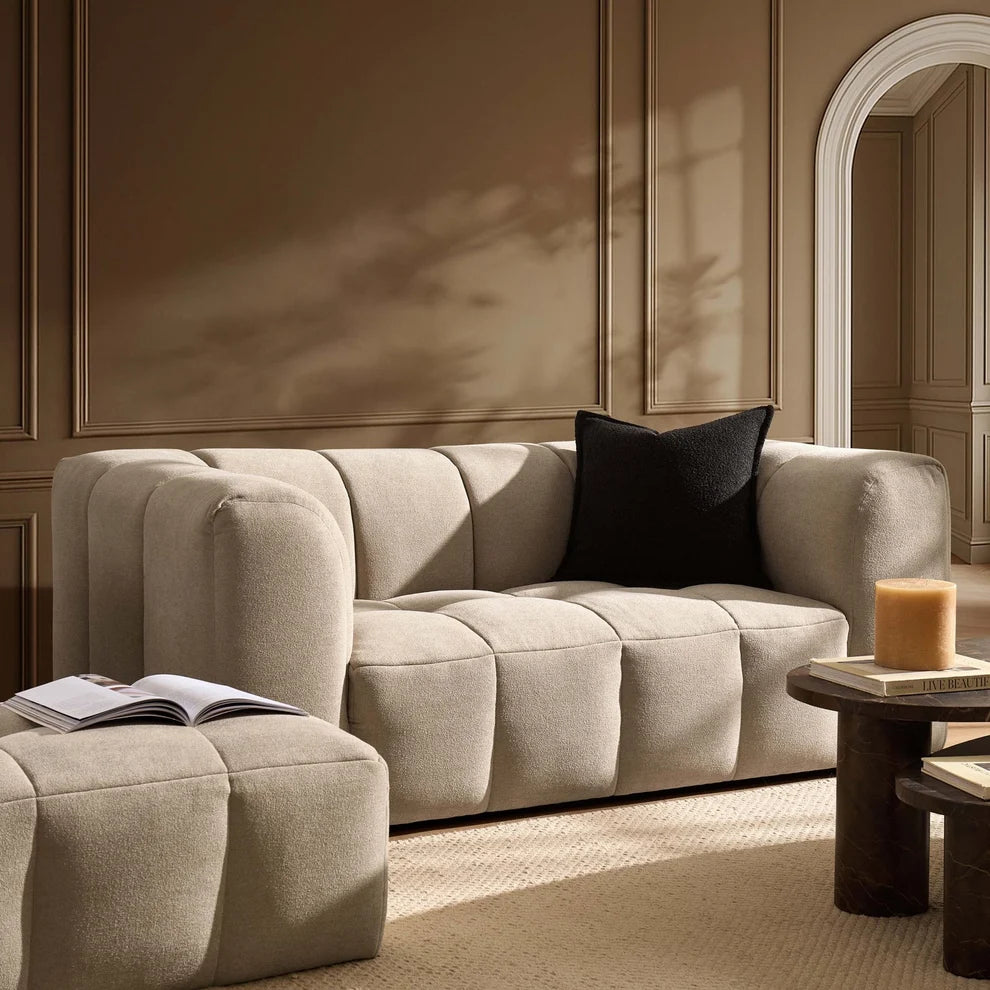 Oatmeal 2 Seater Sofa with Plush Cushions & Rounded Arms Furnitell