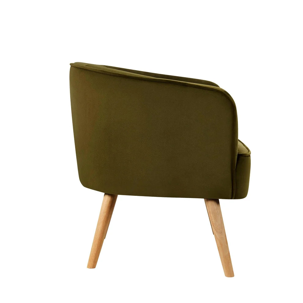 Olive Green Accent Chair with Button Tufted Back & Wooden Legs Furnitell