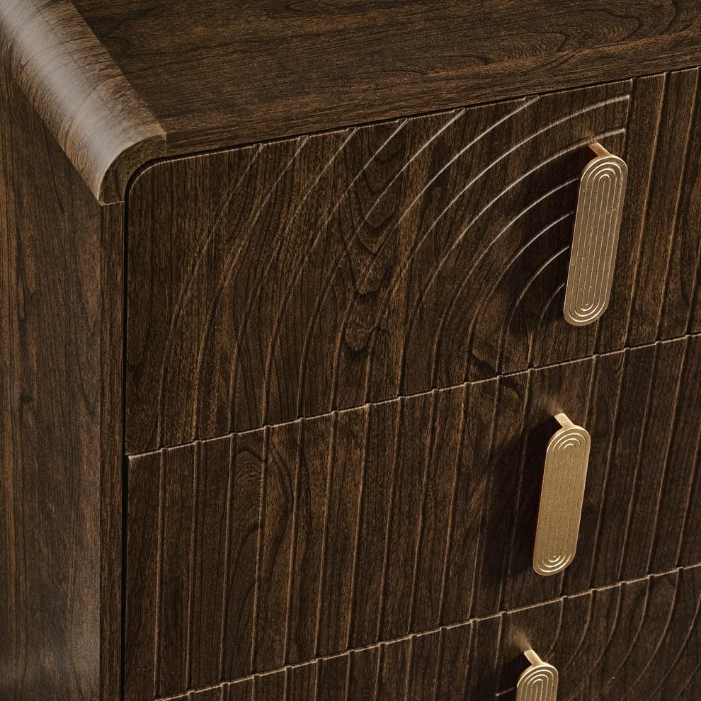 Walnut Brown Fluted 6 Drawer Chest Furnitell