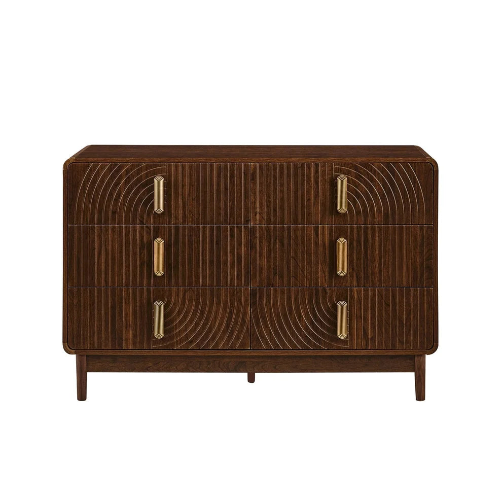 Walnut Brown Fluted 6 Drawer Chest Furnitell