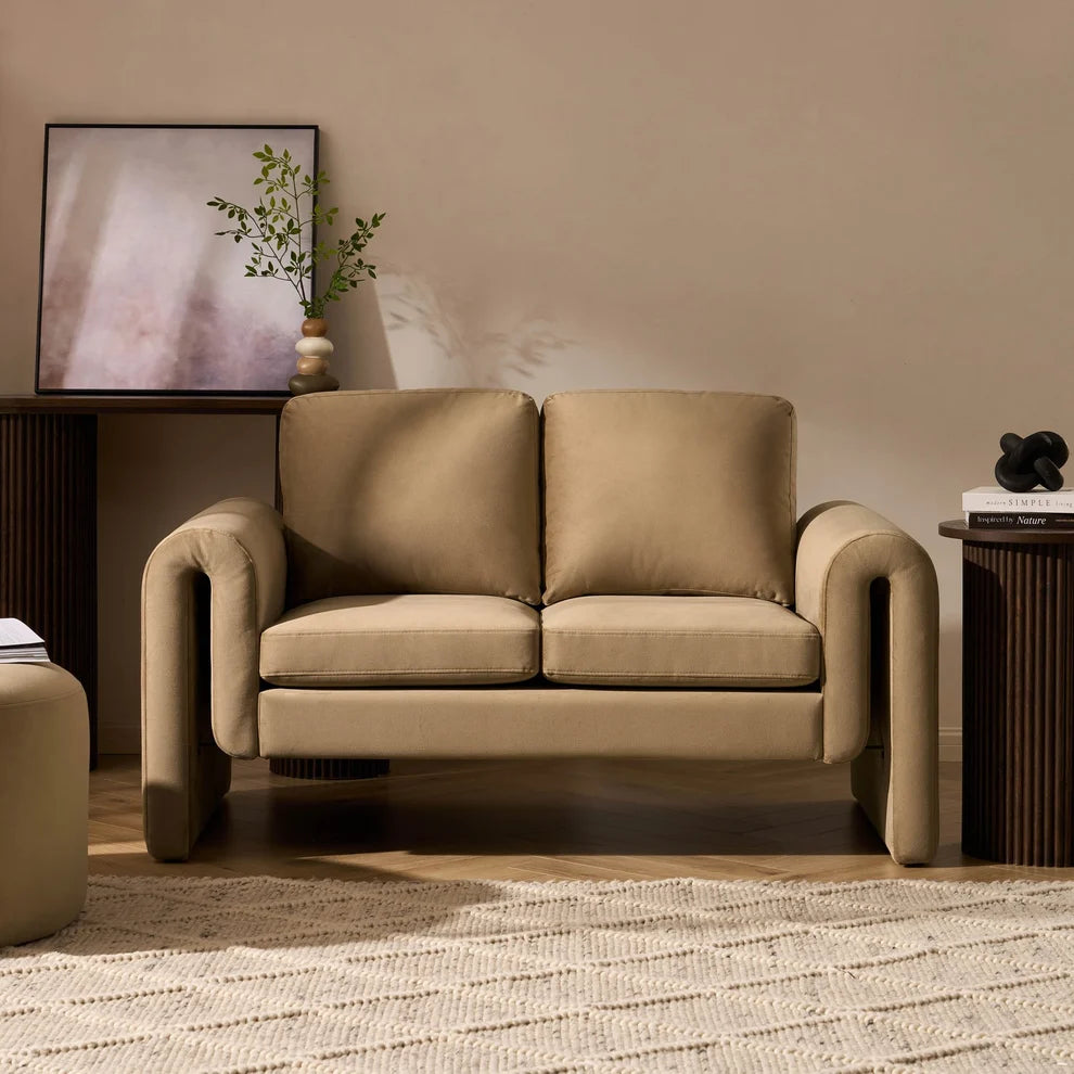 Latte 2 Seater Sofa with Plush Cushions & Rounded Arms Furnitell