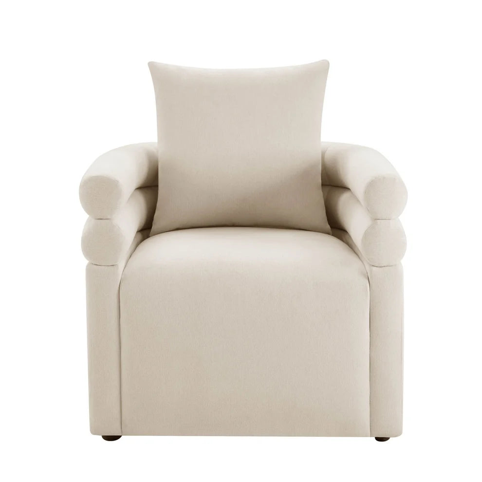 Cream Accent Chair with Rounded Arms, Cushioned Seat & Pillow Furnitell