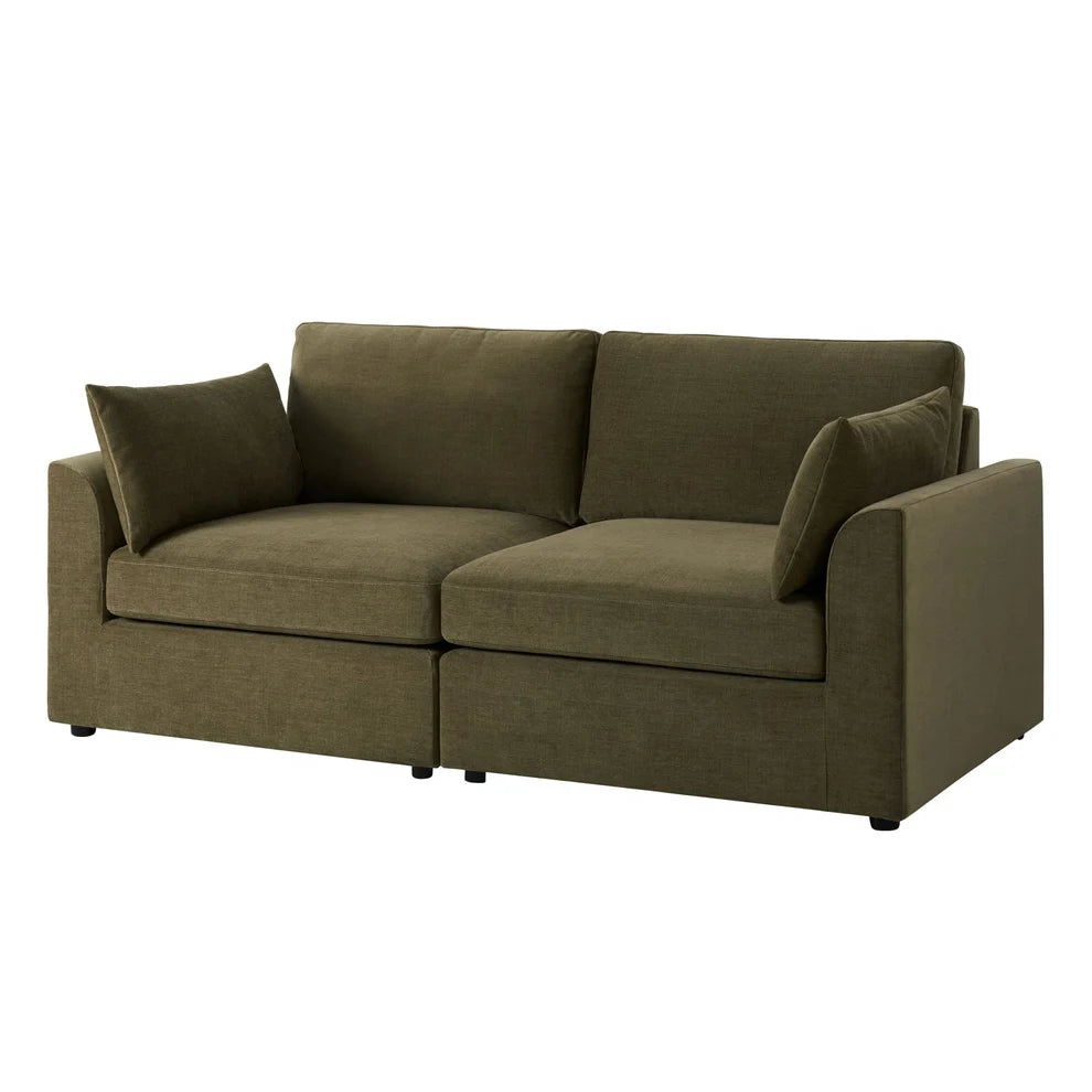Olive Green 2 Seater Sofa with Chenille Upholstery & Deep Cushions Furnitell