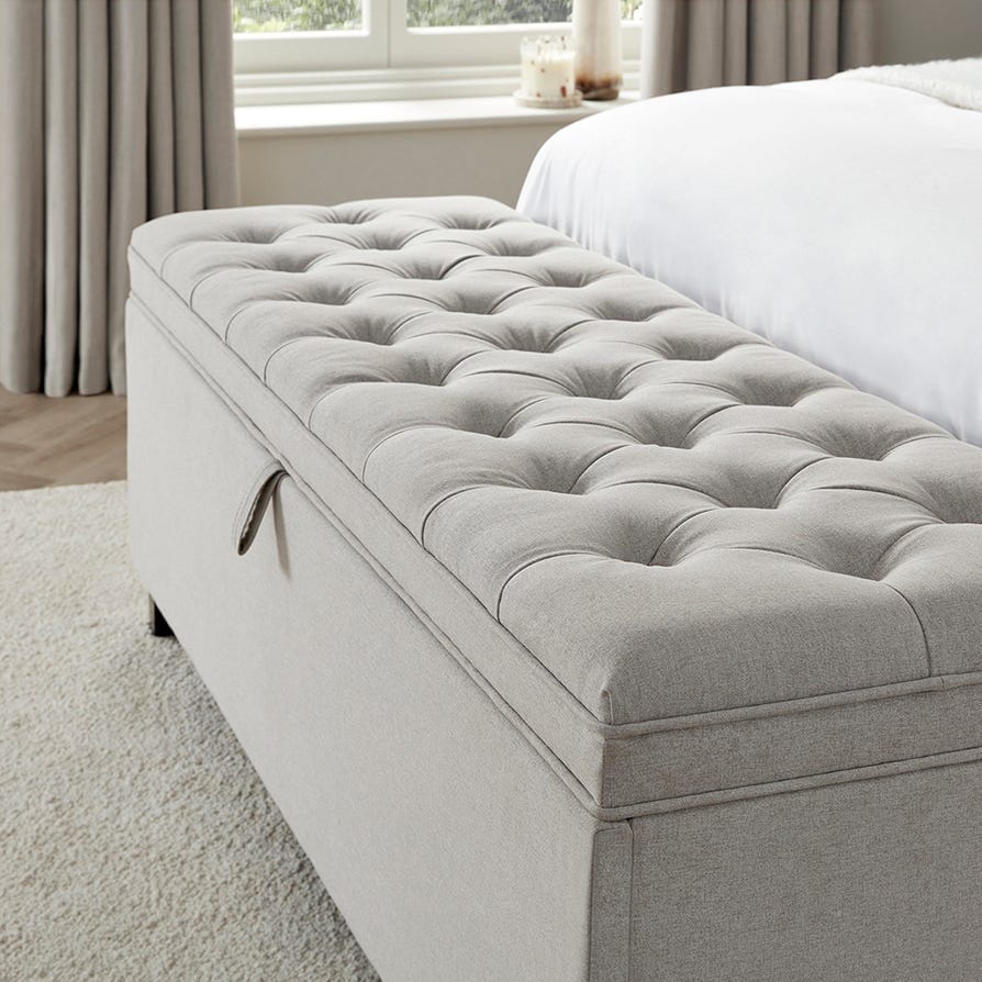 Light Grey Upholstered Storage Ottoman Bench Furnitell