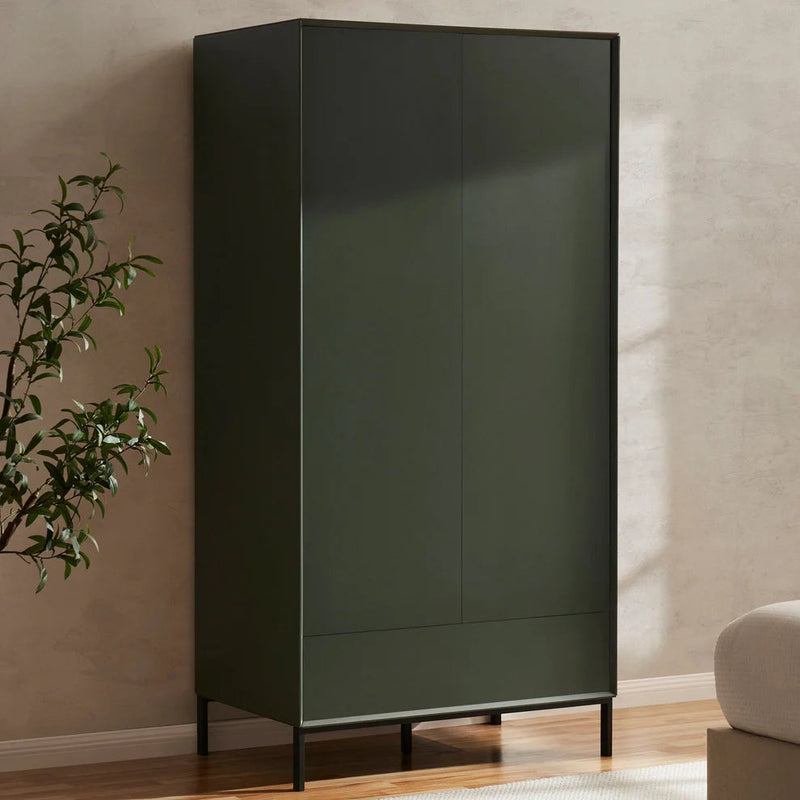Furnitell 2 Door Wardrobe – Forest Green Solid Wood Finish | 5 Years Warranty