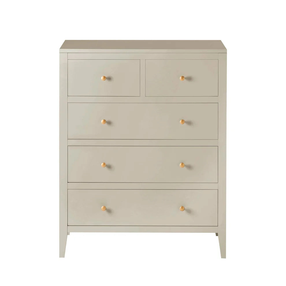Cream 5 Drawer Chest with Gold Knobs Furnitell