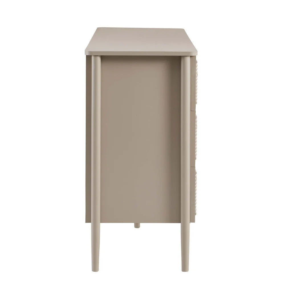 Taupe 6 Drawer Chest with Beaded Detail & Gold Knobs Furnitell