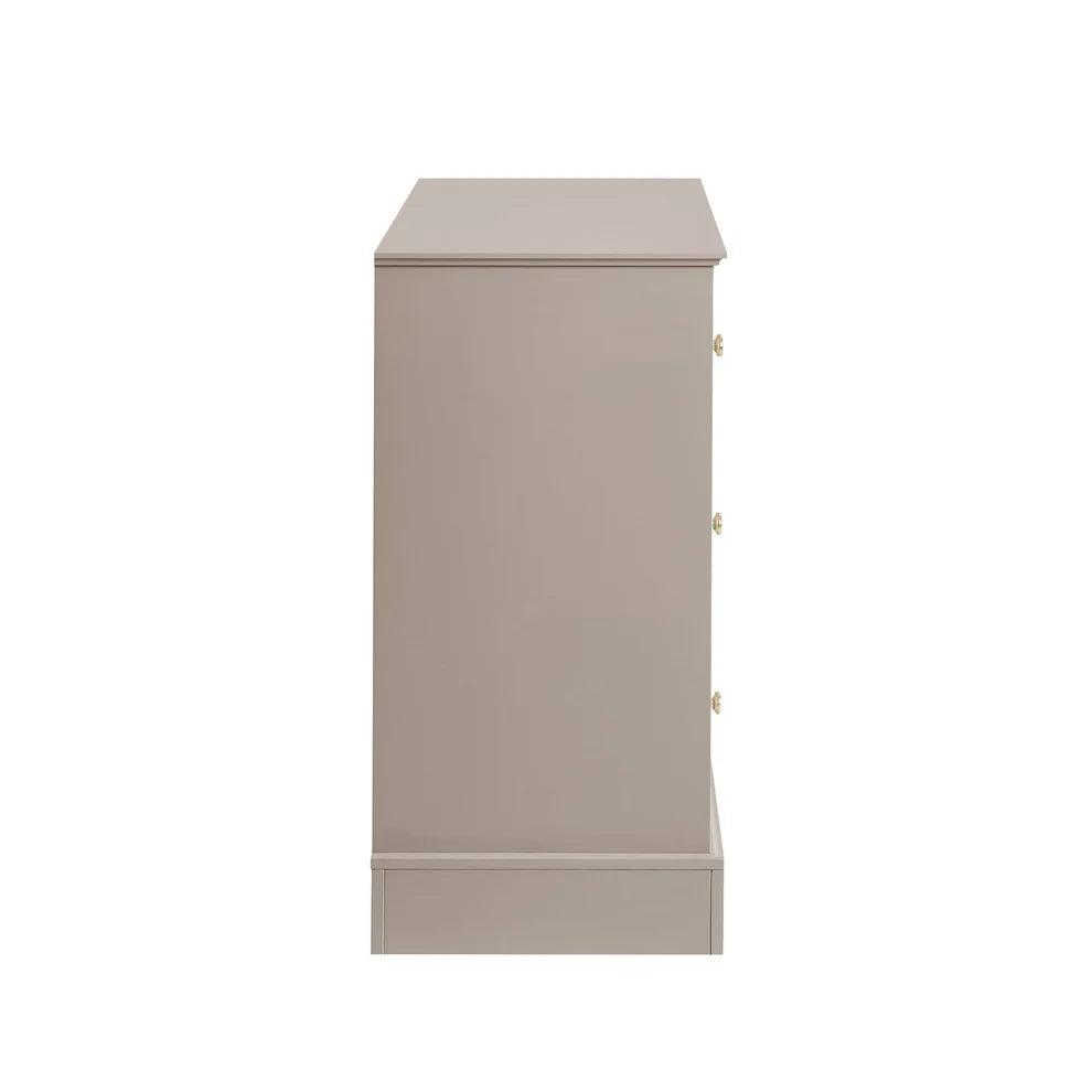 Taupe 6 Drawer Chest with Gold Knobs Furnitell
