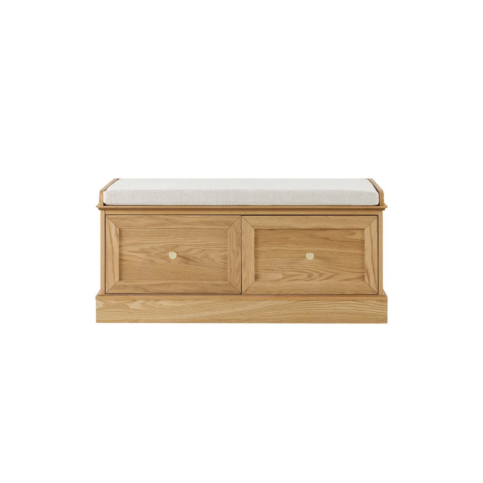 Light Wood Storage Bench with Cushioned Seat & 2 Drawers furnitell