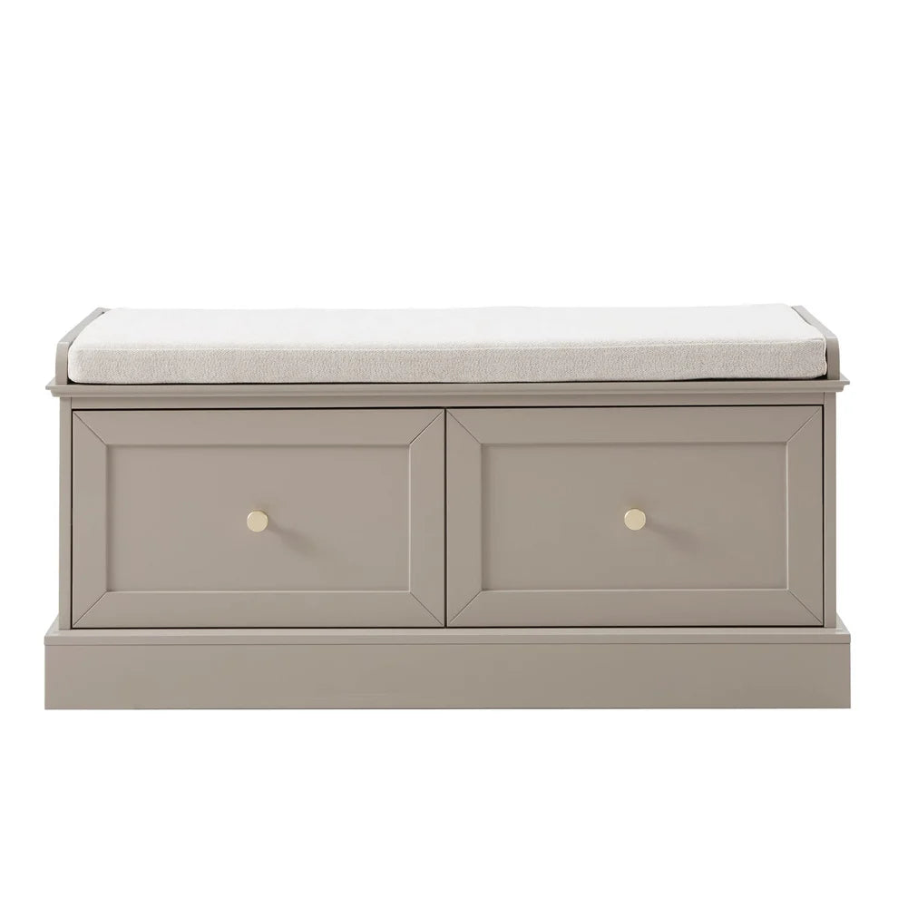 Taupe Storage Bench with Cushioned Seat & 2 Drawers Furnitell