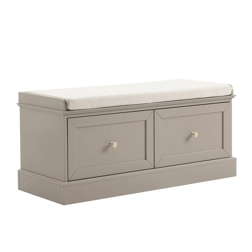 Taupe Storage Bench with Cushioned Seat & 2 Drawers Furnitell