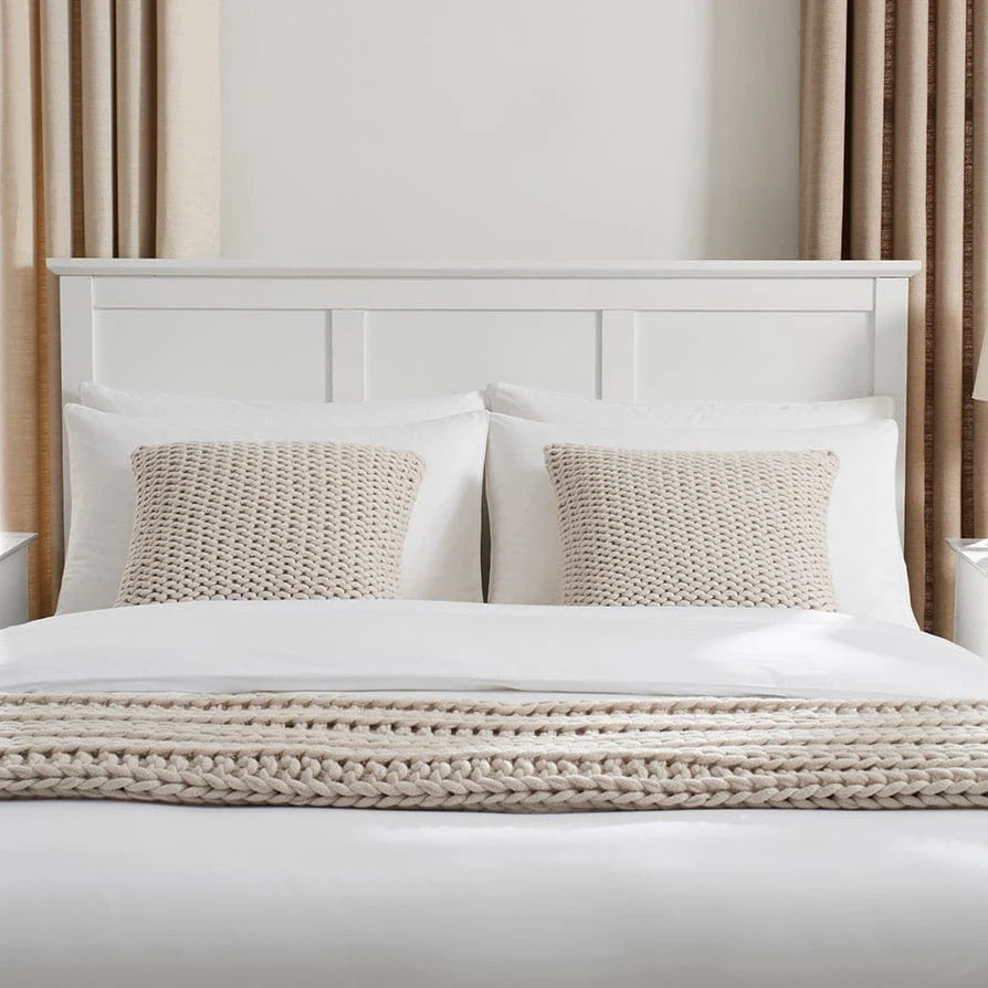 White Wooden Bed Frame with Panel Headboard furnitell