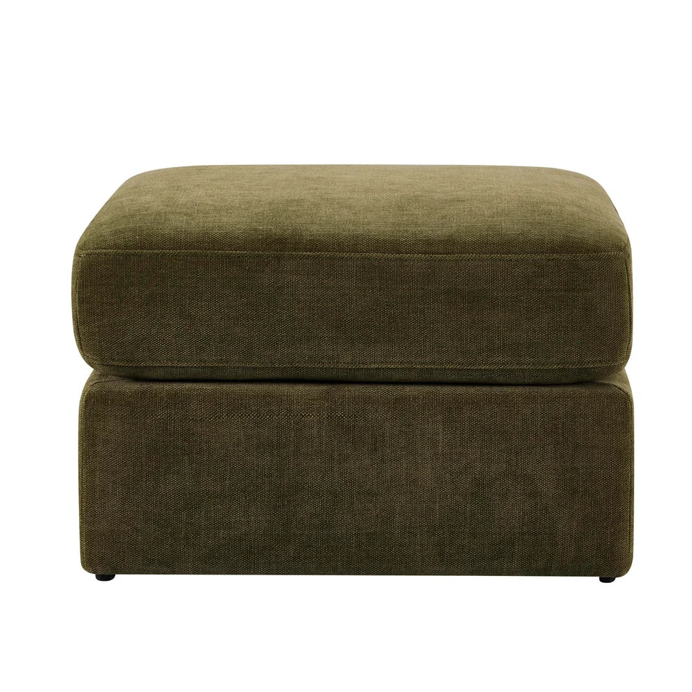Olive Green Chenille Pouffe Ottoman | Furnitell furnitell