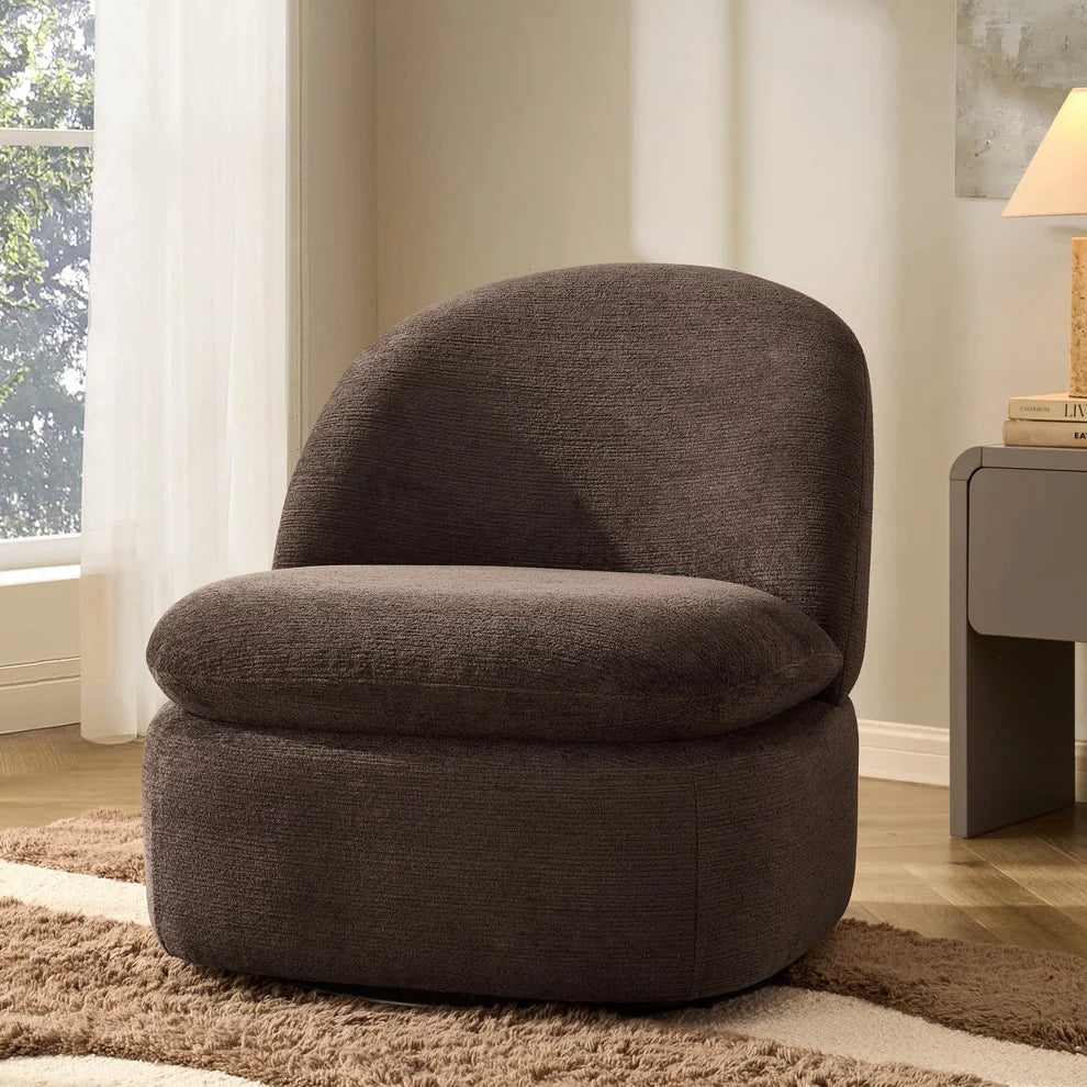 Cappuccino Brown Accent Chair with Textured Upholstery & Curved Back furnitell