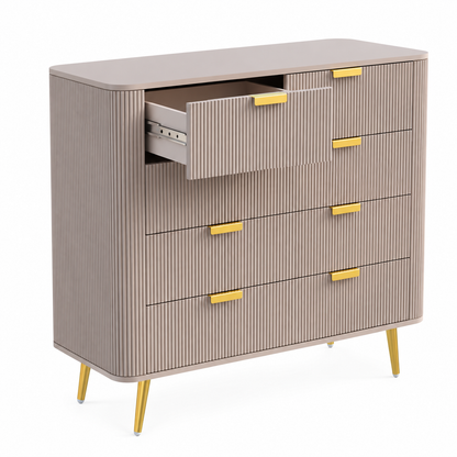 Modern 4 Drawer Dresser with Fluted Design & Gold Legs Furnitell
