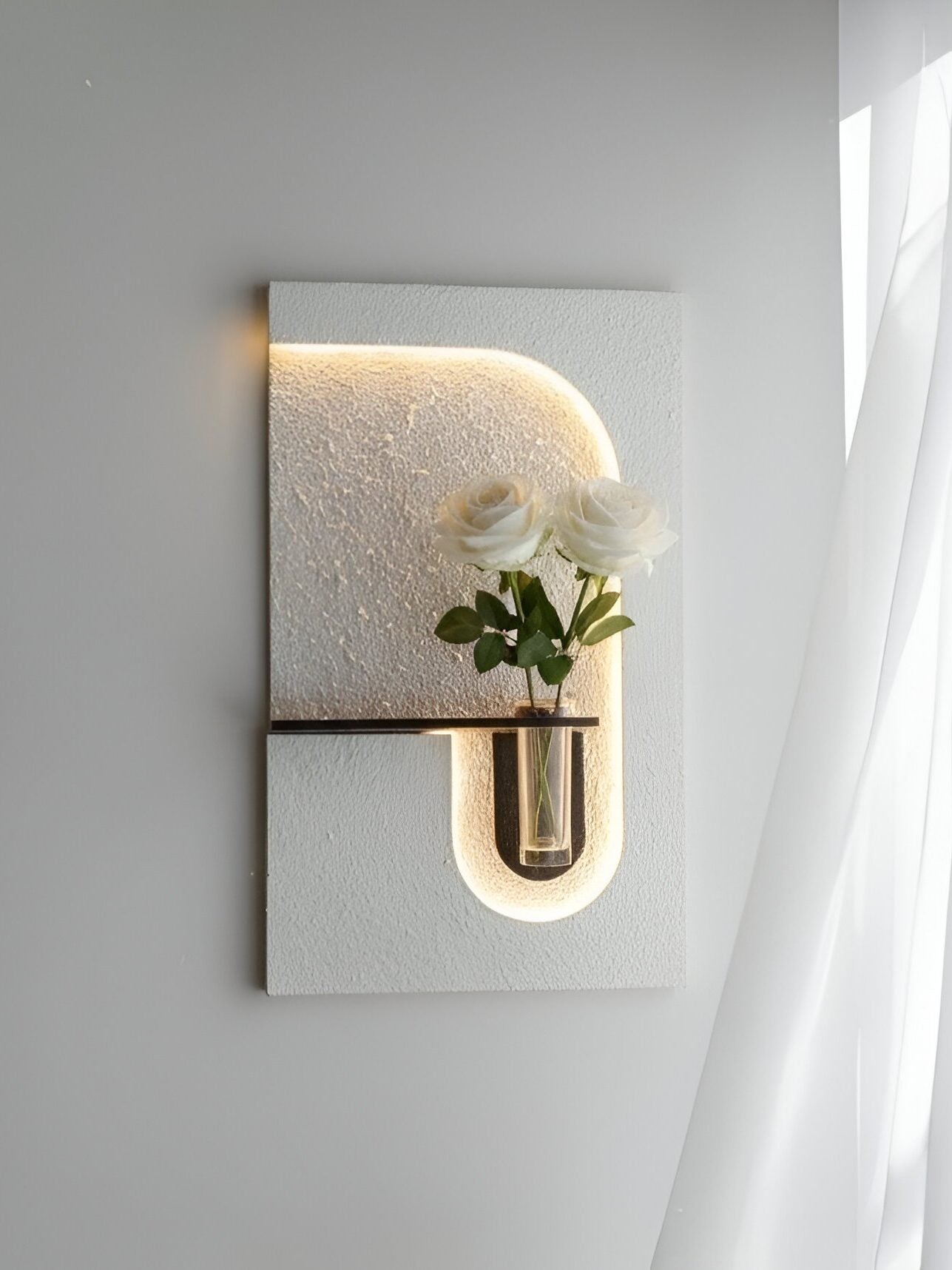 Modern LED Wall Mounted Flower Vase Light – U‑Shape Textured Panel Furnitell