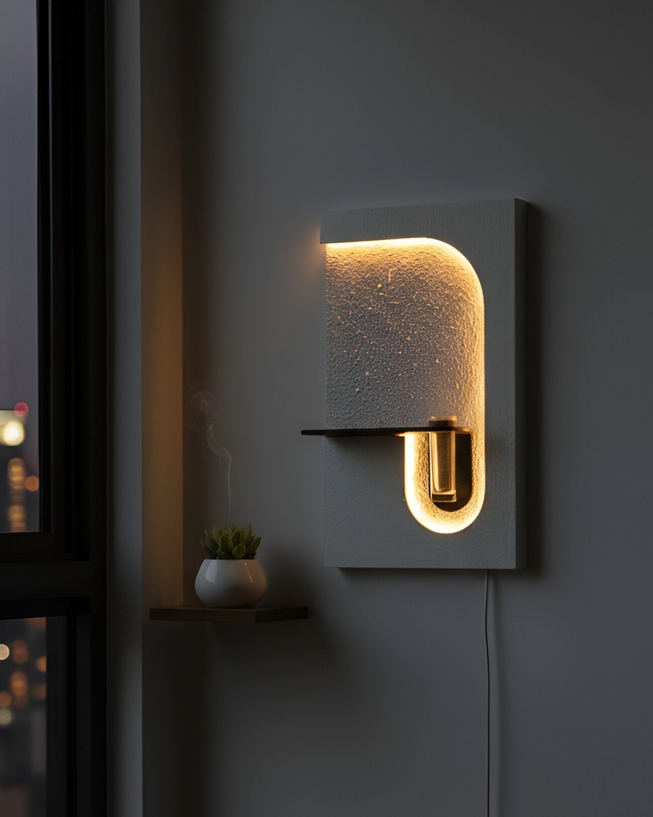 Modern LED Wall Mounted Flower Vase Light – U‑Shape Textured Panel Furnitell