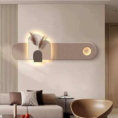 Long Sandstone LED Wall Art Panel with Mini Planter Furnitell