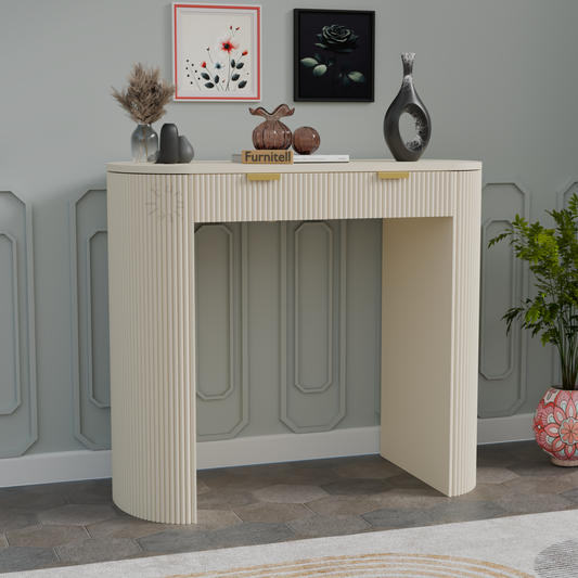 Furnitell Modern Fluted Console Table for Living Room | 5 Year Warranty