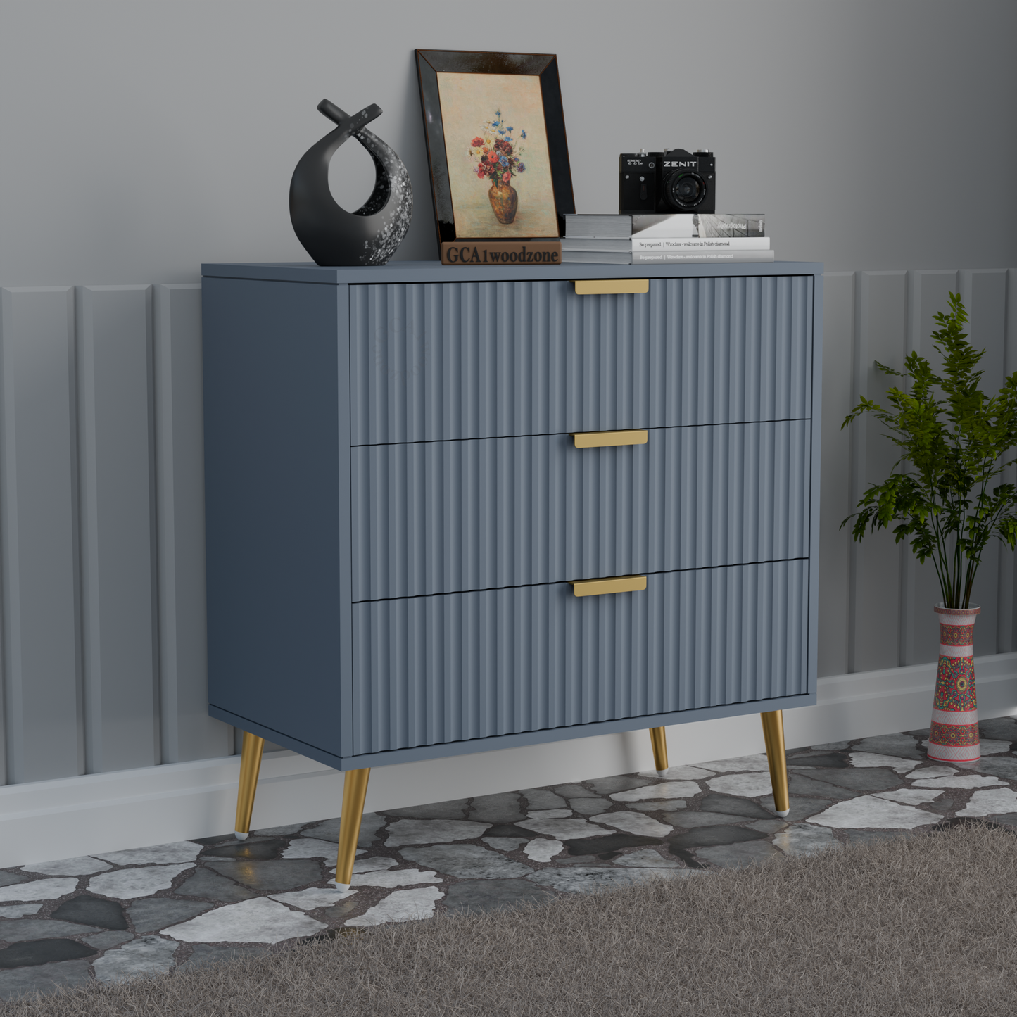 Furnitell  3 Drawer Chestor -gray dark | 5 Years Warranty