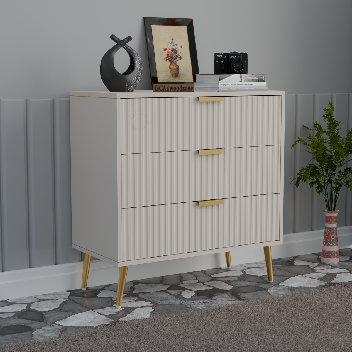 Furnitell  3 Drawer Chestor -white | 5 Years Warranty